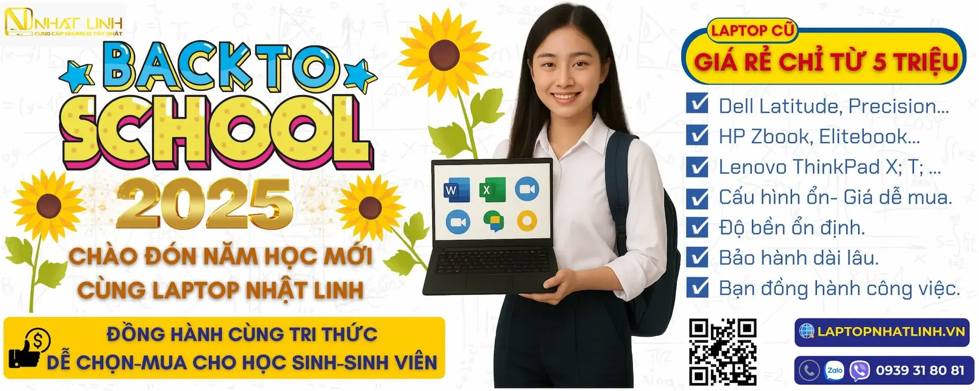 Banner Khuyến Mãi Back to School 2026 - Mua laptop cũ giá rẻ cho học sinh sinh viên tại Laptop Nhật Linh Củ Chi và Tân Bình.